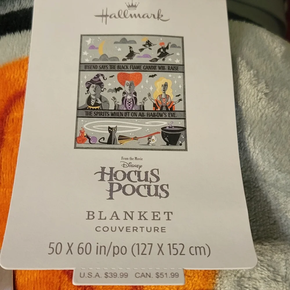 Disney Hocus Pocus Black Flame Candle Blanket, 50x60. Machine washable, NWT